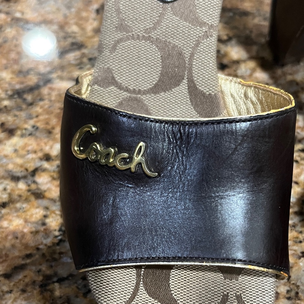 Coach Brown wood bottom Women's 3 inch heel Sandals - Picture 3 of 8